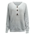 thumbnail image 4 of Duoif Sweaters for Women Trendy Women V Neck Long Sleeve Pullover Sweater Button Solid Knit Casual Fashion Sweater Women's Sweaters Womens Tops Grey S, 4 of 4