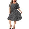 thumbnail image 4 of Vestido midi de camisa con cintura fruncida y mangas cortas con volantes para mujer de tallas grandes Agnes Orinda 4X en negro y blanco, 4 of 6