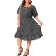 thumbnail image 4 of Vestido midi de camisa con cintura fruncida y mangas cortas con volantes para mujer de tallas grandes Agnes Orinda 4X en negro y blanco, 4 of 6