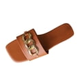 thumbnail image 2 of Ytobaz Slide Sandals for women Chain Accent Leather Slides Square Toe Flat Sandals Office Vacation Travel Walking Daily Casual Summer Footwear, 2 of 9