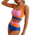 thumbnail image 2 of Women's Tankini Swim Set Patchwork V Neck Top with Adjustable Closure & Swim Bottoms, Removable Padded Outfit for Beach, 2 of 5