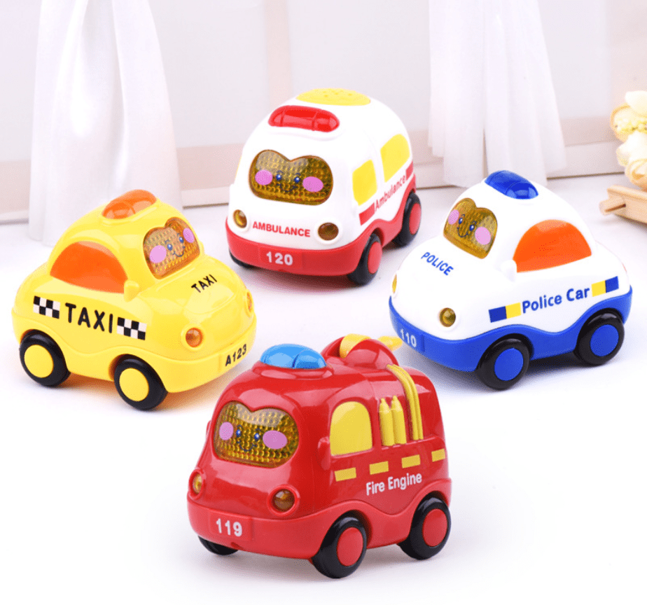 Inertial toy cars depicting fire trucks, ambulances, police, and taxis ...