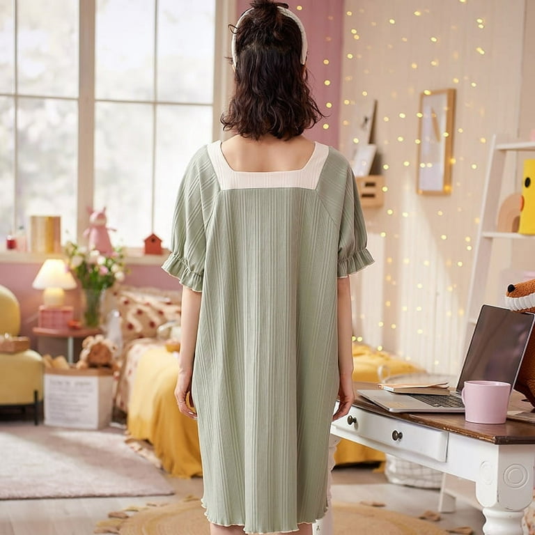 DanceeMangoo Summer Short Sleeve Cotton Nightgowns for Women Korean Fashion  Short Loose NightDress Sleepwear Nightdress Homewear Dress