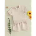 thumbnail image 3 of Qtinghua Infant Toddler Baby Boys Summer Clothes Short Sleeve Solid Color Tops and Drawstring Shorts Sets Khaki 18-24 Months, 3 of 8