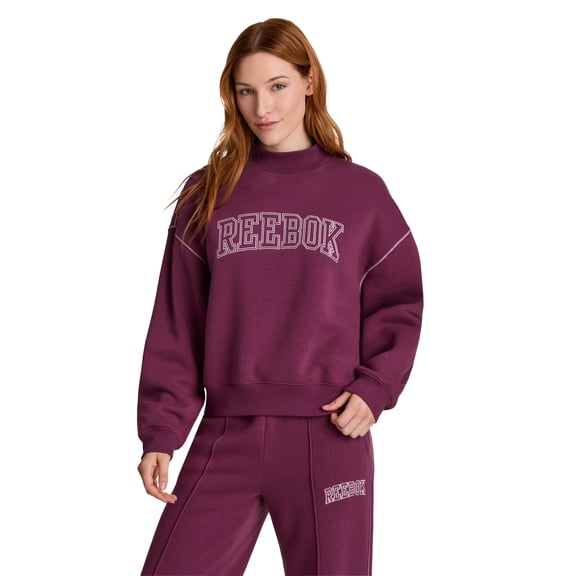 Reebok Women's Game Day Fleece Contrast Stitch Mock Neck Top, Sizes XS-XXXL