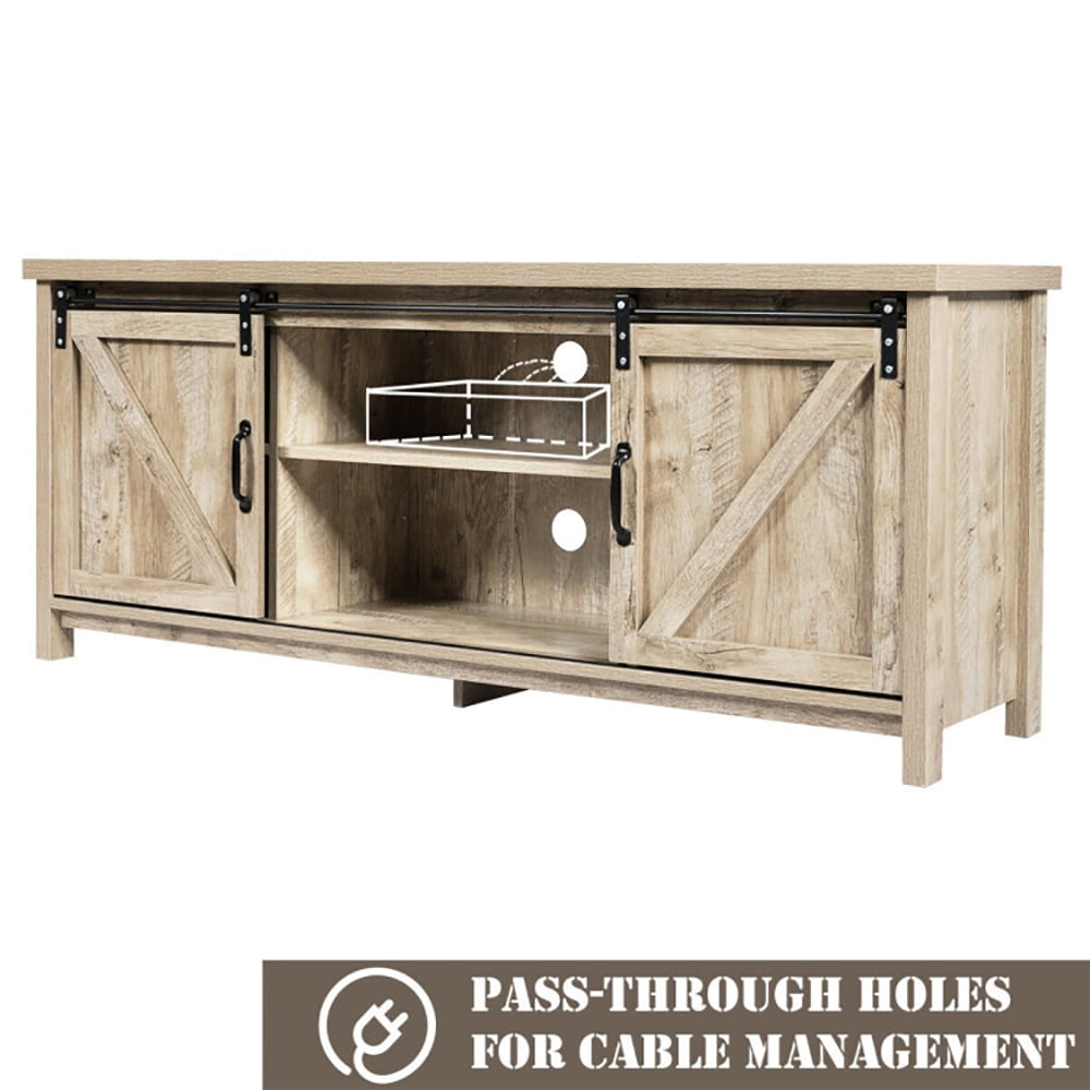 Finihen TV Stand, TV Cabinet, Media Center Console Cabinet with Sliding Barn Door, Entertainment Center for TV, Media Entertainment Center with Storage, for Living Room, Bedroom, Gray