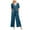 Blue, variant on Women's Loose Casual Cotton Linen Jumpsuits V Neck Sleeveless Short Sleeve Wide Leg Pants Solid Color Overalls With Pockets