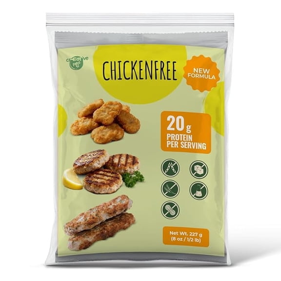 Creative Pea Plant-Based Chicken-Style Dry Mix – Just Add Water & Oil, Makes ~2 lb Prepared Food, High-Protein Pea Protein, Gluten-Free, Vegan – 227g