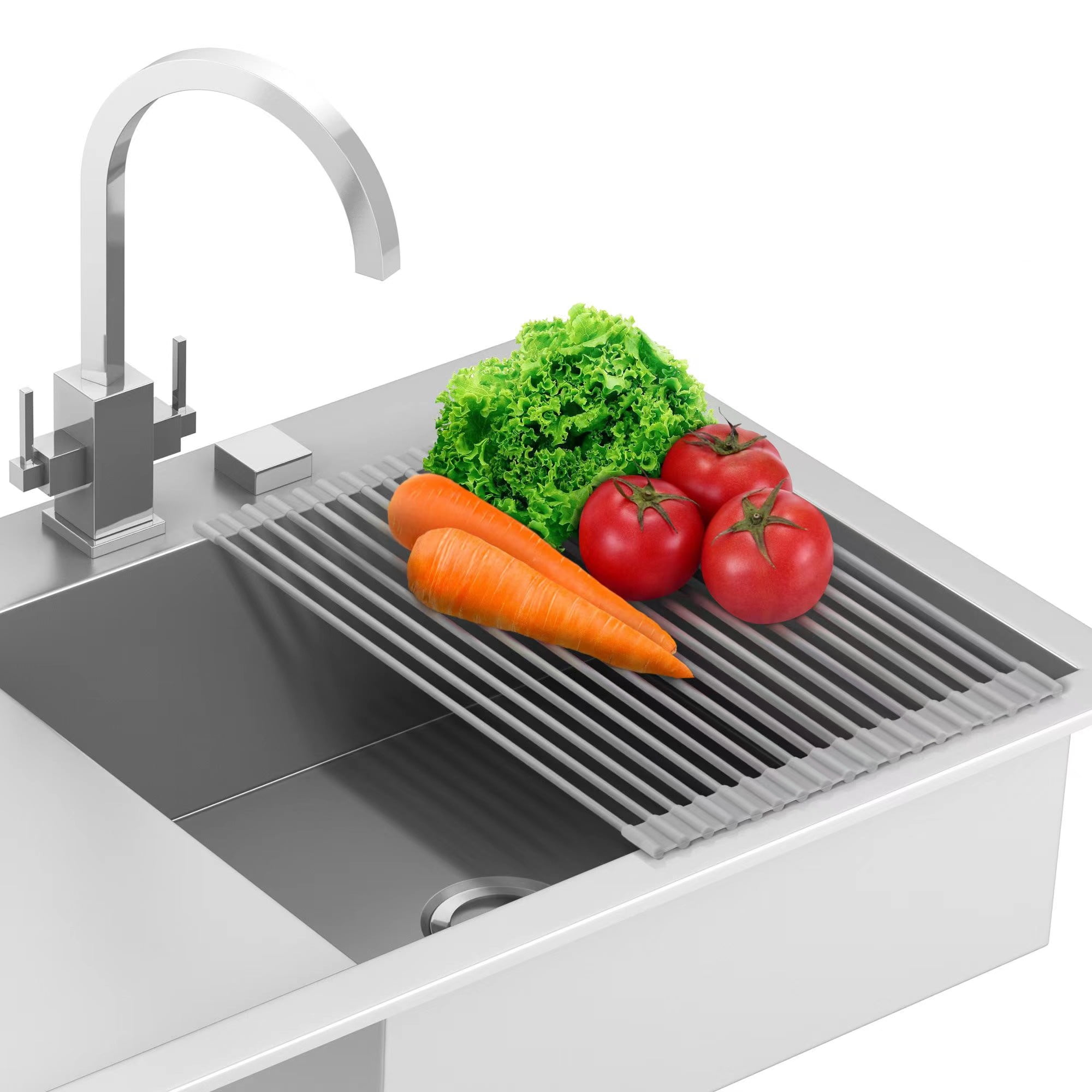 Roll Up Dish Drying Rack Over the Sink Silicone Coated 17x12 inch Gray