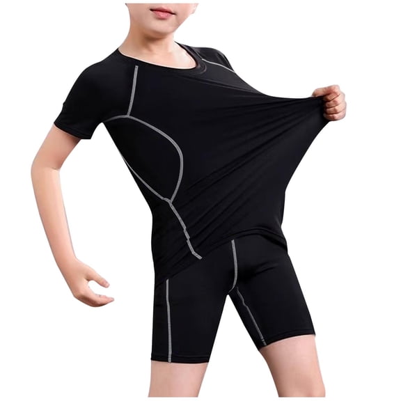 Atogsazn Kids Boys Athletic Track Suit Children Jogger Quick Dry Short Sleeve Tshirt Shorts Outfit Summer Set Gray 6-7 Years Fashion