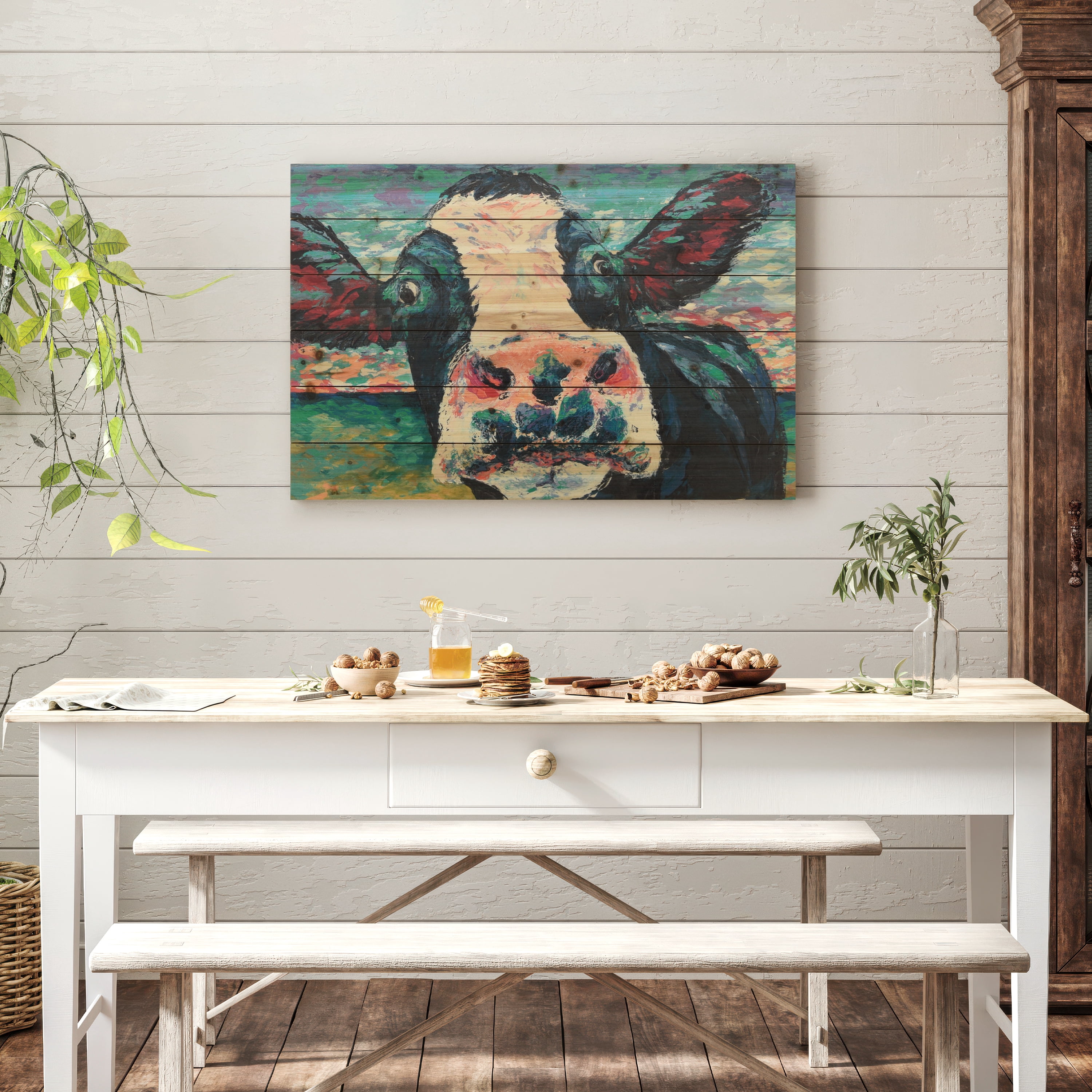Empire Art Direct "Curious Cow"Arte de Legno Digital Print on Solid Wood Wall Art Blue 24 x 36