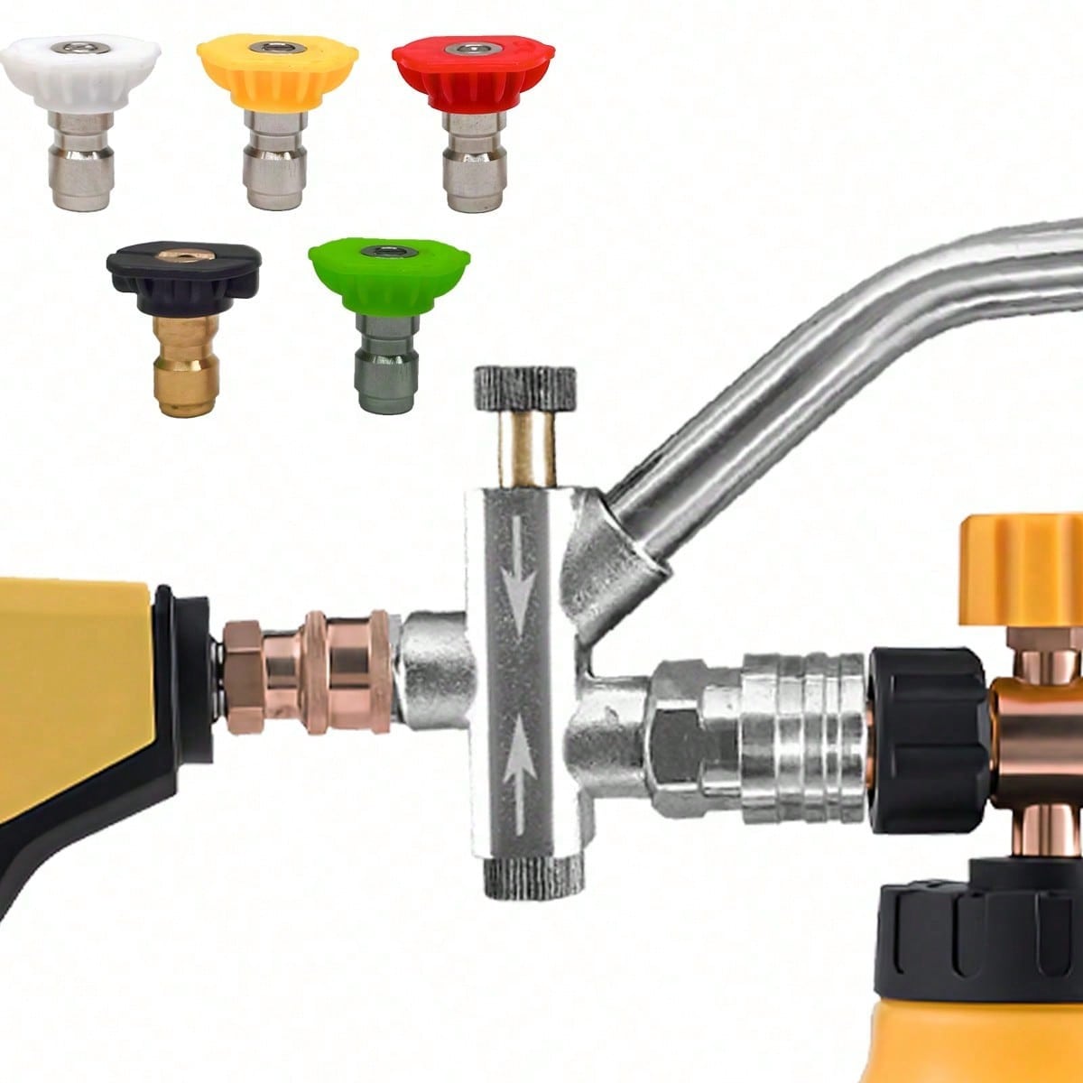 Tool Daily Foam Cannon Dual-Connector Accessory, Pressure Washer Double Tip Attachment for Soap Cannon, with 5 Pressure Washer Sprayer Nozzles, 1/4" Quick Connect