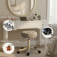 thumbnail image 6 of YUCHANG Adjustable Vanity Stool with wheels ,Small Vanity Chair for Makeup Room, 360° Swivel & Height Adjustable Stool for Vanity Desk Bedroom, Round Ottoman(White), 6 of 10