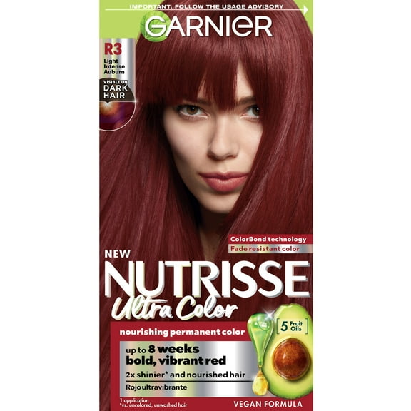 Garnier Nutrisse Nourishing Hair Color Creme, R3 Light Intense Auburn