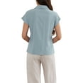 thumbnail image 3 of INSPIRE CHIC Cotton Linen Shirts for Women Button Down Short Sleeve Shirt Summer Casual Beach Blouses Tops S Light Blue, 3 of 6