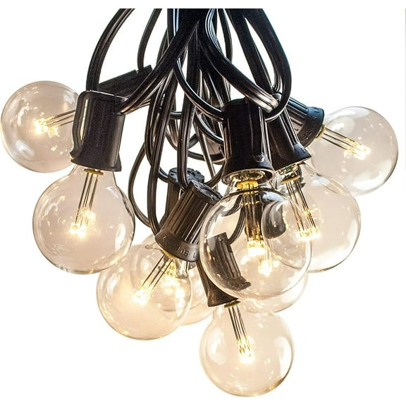 Outdoor Globe String Lights (10 Foot, LED G40 Clear - Black Wire - 1.6" .6 Watt Bulbs)