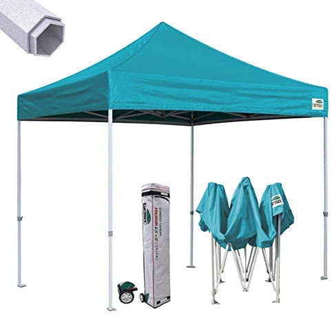 White Eurmax Premium 10x10 Ez Pop-up Canopy Tent Commercial Instant Canopies Shelter with Heavy Duty Wheeled Carry Bag 