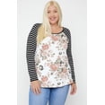 thumbnail image 1 of Floral Top Featuring Raglan Style Striped Sleeves And A Round Neck - 1XL, 1 of 1