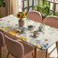 thumbnail image 3 of Daisy Spring Floral Table Cloths for 6 Foot Rectangle Tables, Farmhouse Botanical Green Leaves Patio Waterproof Elastic Fitted Tablecloths, Washable Rectangular Table Cover for Camping, 3 of 8