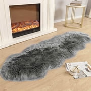 Carvapet Luxury Soft Plush Faux Sheepskin Fur Area Rug Shag Rug Chair Sofa Rug Living room Bedroom Floor(2'x 6', Grey)