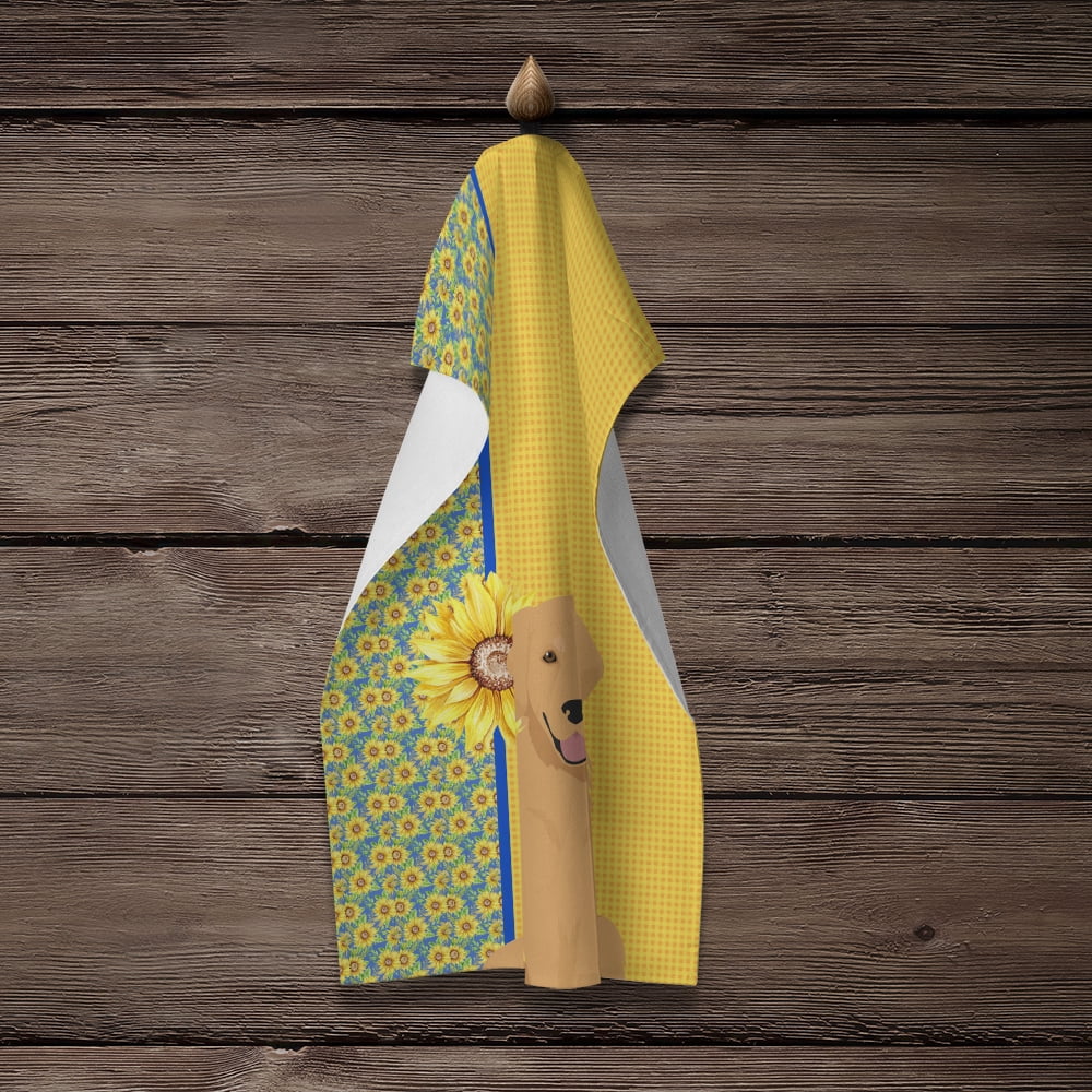 Summer Sunflowers Gold Golden Retriever Kitchen Towel