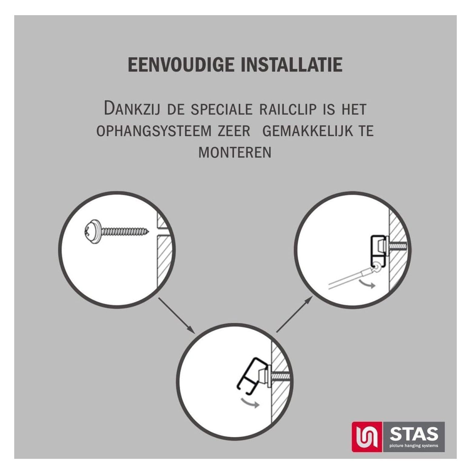 STAS Picture Hanging System minirail White 150 cm - Complete kit, incl. 2 Cords 150cm with