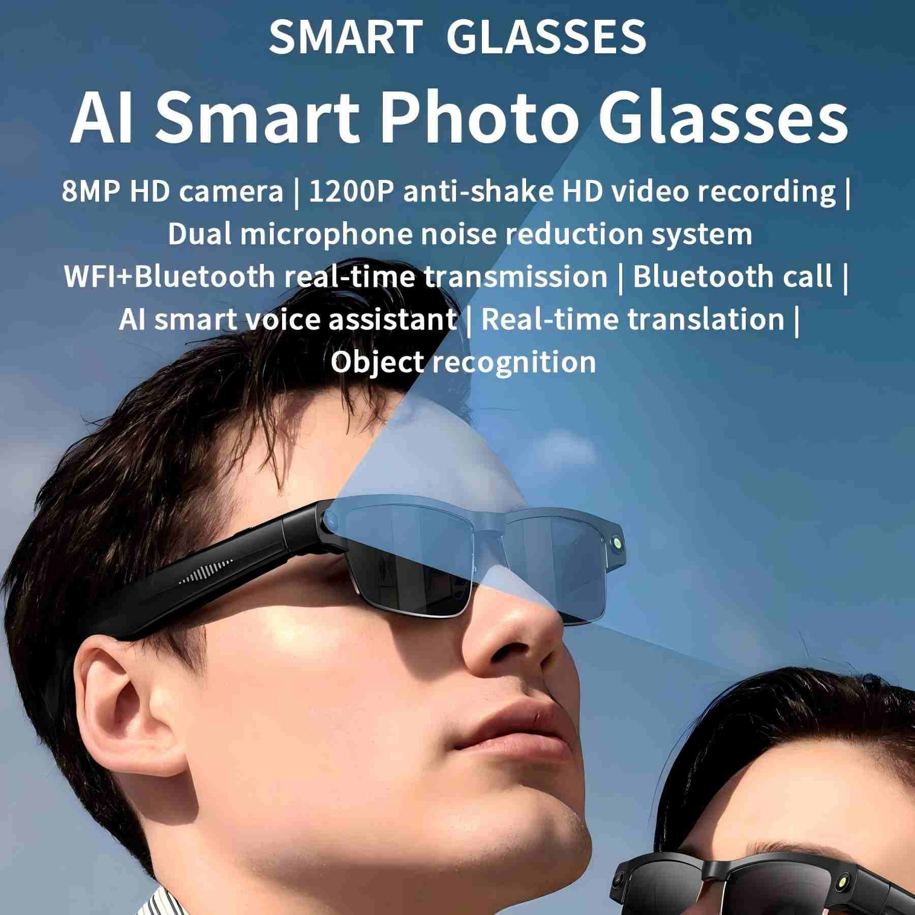 AI-Powered Smart Bluetooth  Sunglasses - 144-Language Translation, ChatGPT Voice, 1080P Camera, Open-Ear Audio, UV Protection, Wifi, Anti-Blue Light for Travel Men Women