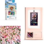 HP Sprocket Photo Booth Printer Kit (Pink), Color Instant Prints, 100 Zink Paper, Roses Photo Backdrop