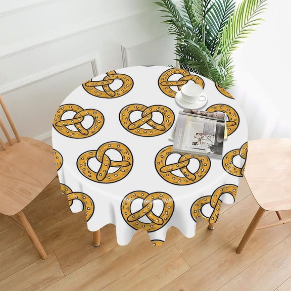 RKSupls 60 Inch Round Tablecloth, Pretzel Pattern Seamless Premium Polyester Straight Edge Wrinkle Resistant Washable Table Cover for Party Home Dining Decor