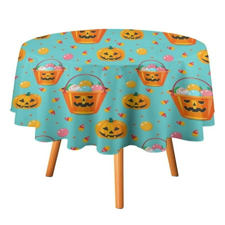

JINGDS Halloween Candy Bucket-576 Round Table Cloth Halloween Tablecloth Thanksgiving Day Table Cloth Round Cover Circle Tablecloth for Halloween Thanksgiving Fall Party