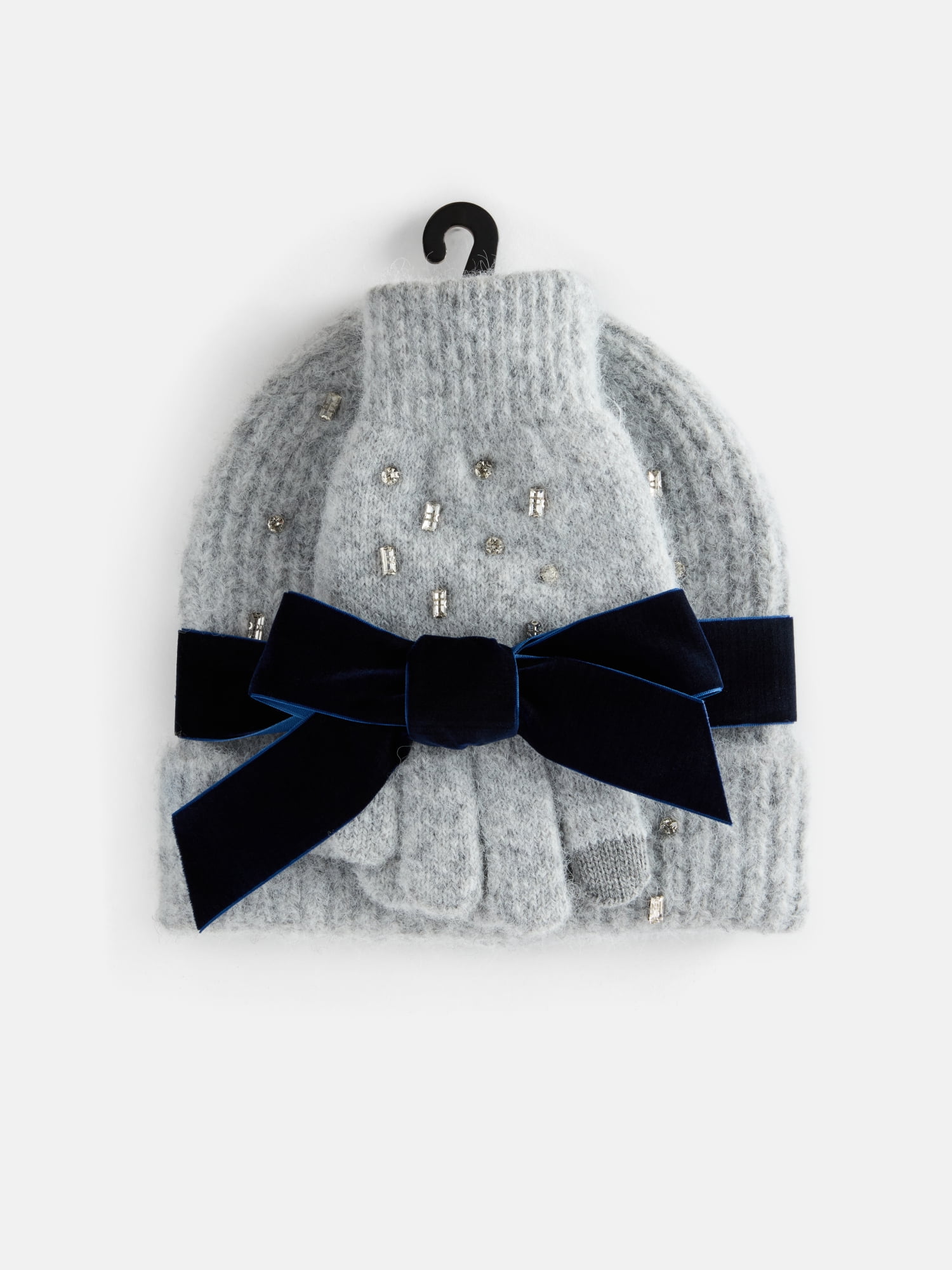 Free Assembly Women's Beanie Glove Set, Light Grey Heather