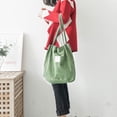 thumbnail image 4 of Bolso de lona Bolso de pana para mujer Cartera de lona con bandolera, bolsillo interior Verde frijol + morado oscuro, 4 of 5