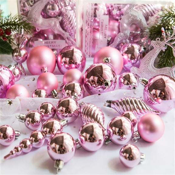 30 Pieces of Assorted Christmas Ball Ornaments Shatterproof Seasonal Decorative Hanging Baubles Set with Reusable Hand-held Gift Package for Holiday Xmas Tree Decorations, Pink