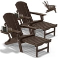 thumbnail image 2 of 2PCS Folding Adirondack Chair with Ottoman, Adjustable Backrest Plastic HDPE Adirondack Chairs w/4 in 1 Cup Holder Tray, Coffee, 2 of 9