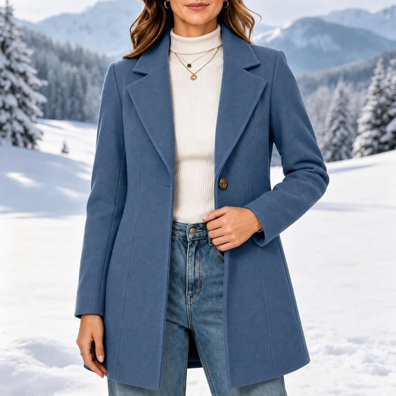 Afelkas Women Winter Peacoat Single Breasted Notched Lapel Tailored Fit and Flare Mid Length Wool Blend Warm Coat