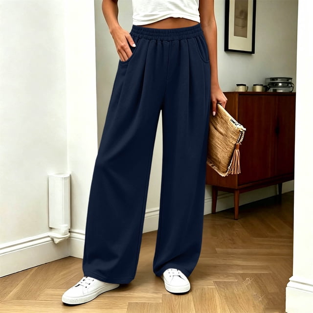 Neewe Wide Leg Sweatpants for Women Elastic Drawstring Waist Sports Sweatpants with Pockets, Relaxed Fit