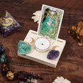 thumbnail image 3 of Soporte de madera para cartas de tarot, candelabro tallado con diseño de luna y flores, 10 x 8 x 1,5 cm, rectangular., 3 of 9