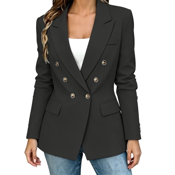 Naotn Women's Lapel Blazer Jackets Business Casual Office Double Button Long Sleeve Coats