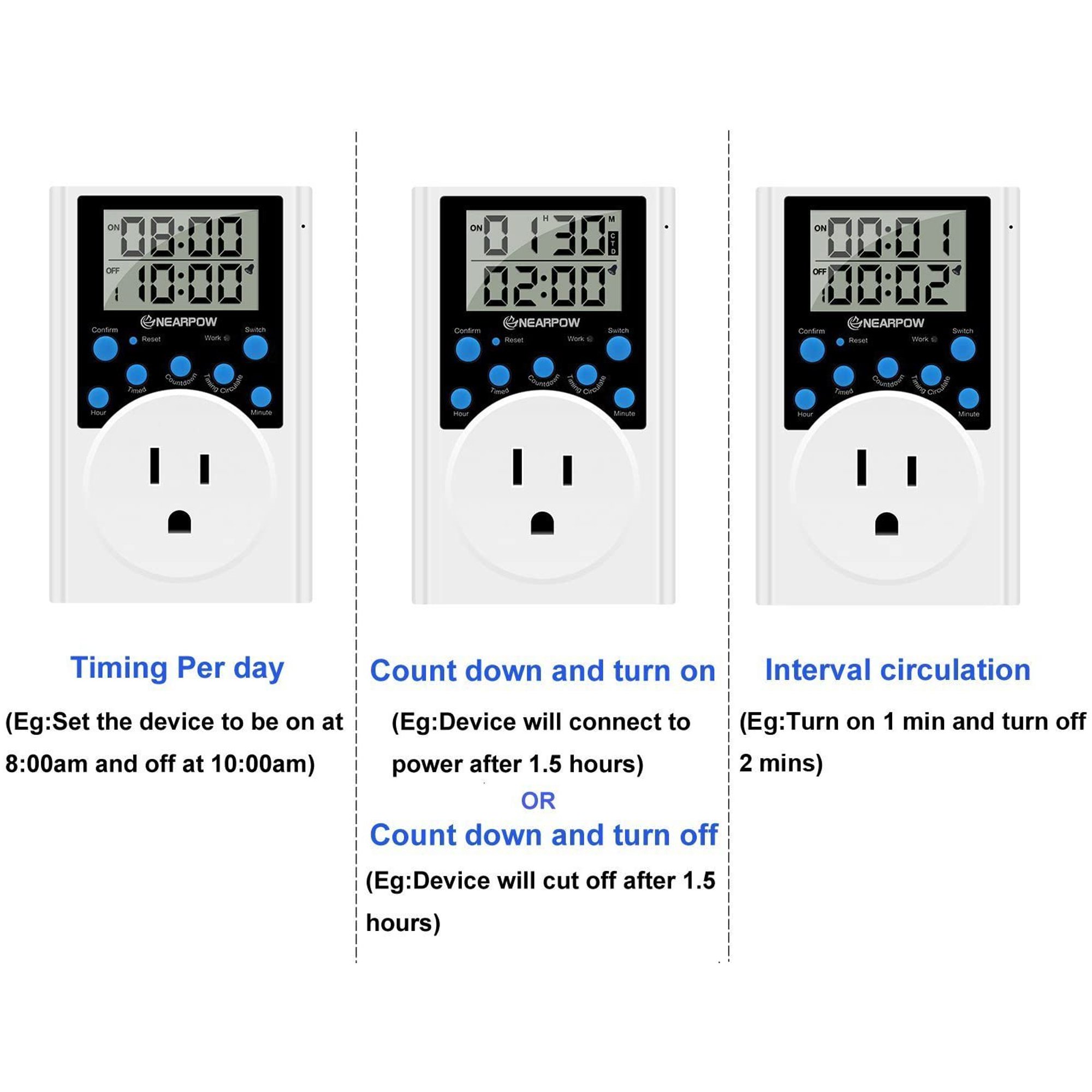 15A Indoor Timer NEARPOW 2-Outlet Digital Timer - 18 Programmable On ...