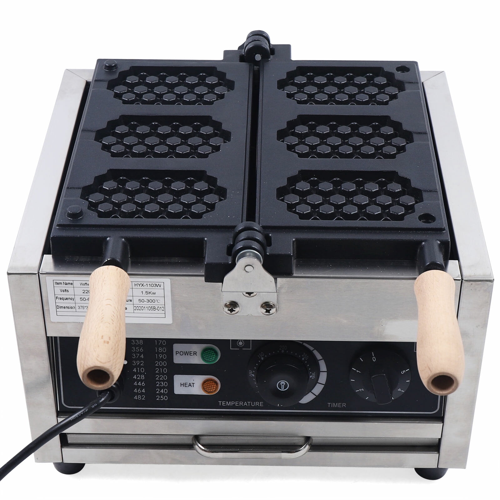 Miumaeov 3pcs Honeycomb Waffle Maker Nonstick Commercial Waffle Machine 110V Temperature 122-572℉ Belgian Waffle Baker for Restaurant and Home Use