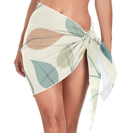 Leaves Vines Women Coverups Beach Cover Up Chiffon Swimsuit Bikini Wrap Short Skirt Beach Slit Tie Waist