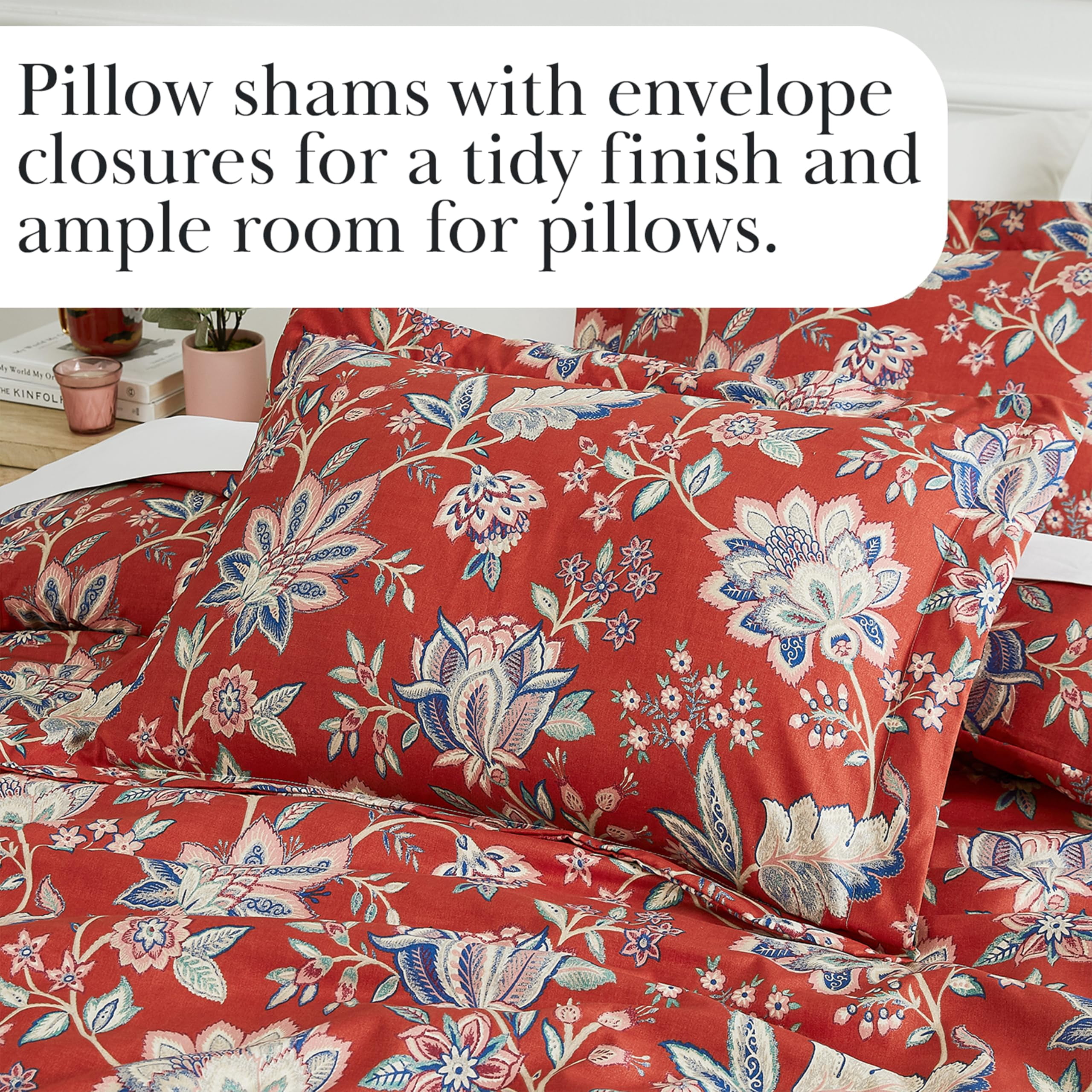 Southshore Fine Living, Inc. Jacobean Willow Collection Oversized King Duvet Cover Set, Floral Duvet Cover 3-Piece, Two Matching Shams (108 in Wide x 98 in Long), red, King/California King