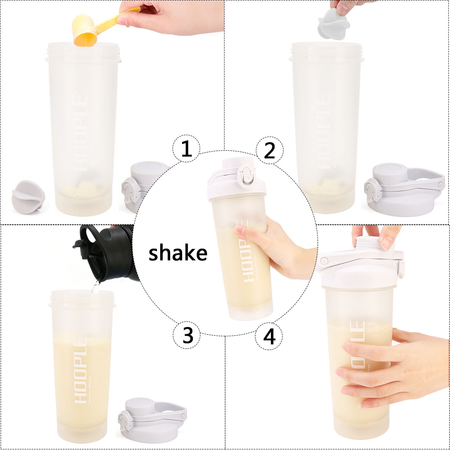 Hoople 24 OZ Shaker Bottle Protein Powder Shake Blender Gym Smoothie Cup,  BPA Free, Auto-Flip Leak-Proof Lid, Handle with Ball Included - Black –  TOPOKO