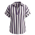 thumbnail image 5 of Endives Boho Tops For Women Striped Short Sleeve Shirt V Neck Loose Fit Blouses Collared Business Casual Outfits for Women Going Out Top Summer Trendy Purple L, 5 of 5