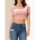 thumbnail image 5 of INSPIRAR CHIC Blusa Casual de Manga Corta Linda con Cuello Redondo de Terciopelo Ajustada Crop Top XL Rosa, 5 of 6