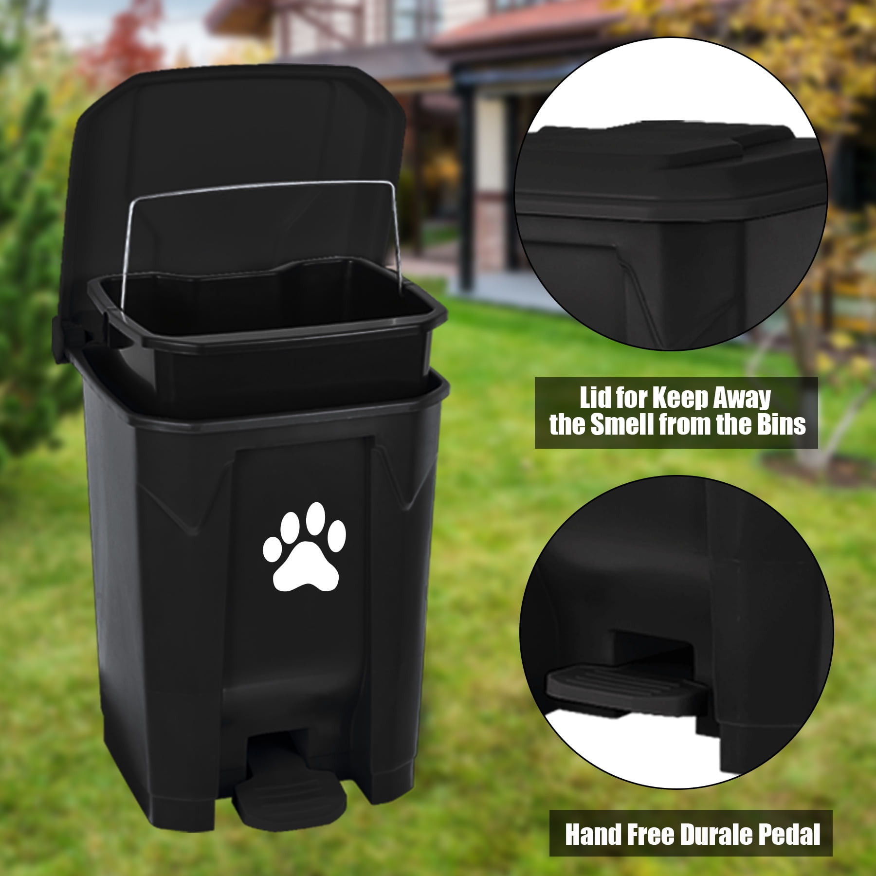Dog Poop Trash Can Outdoors Pet Waste Station with Lid:15L Dog Waste Disposal Container with Removable Inner Bin Bucket Hands-Free Pedal Garden Yard Home with 5Rolls Waste Bags