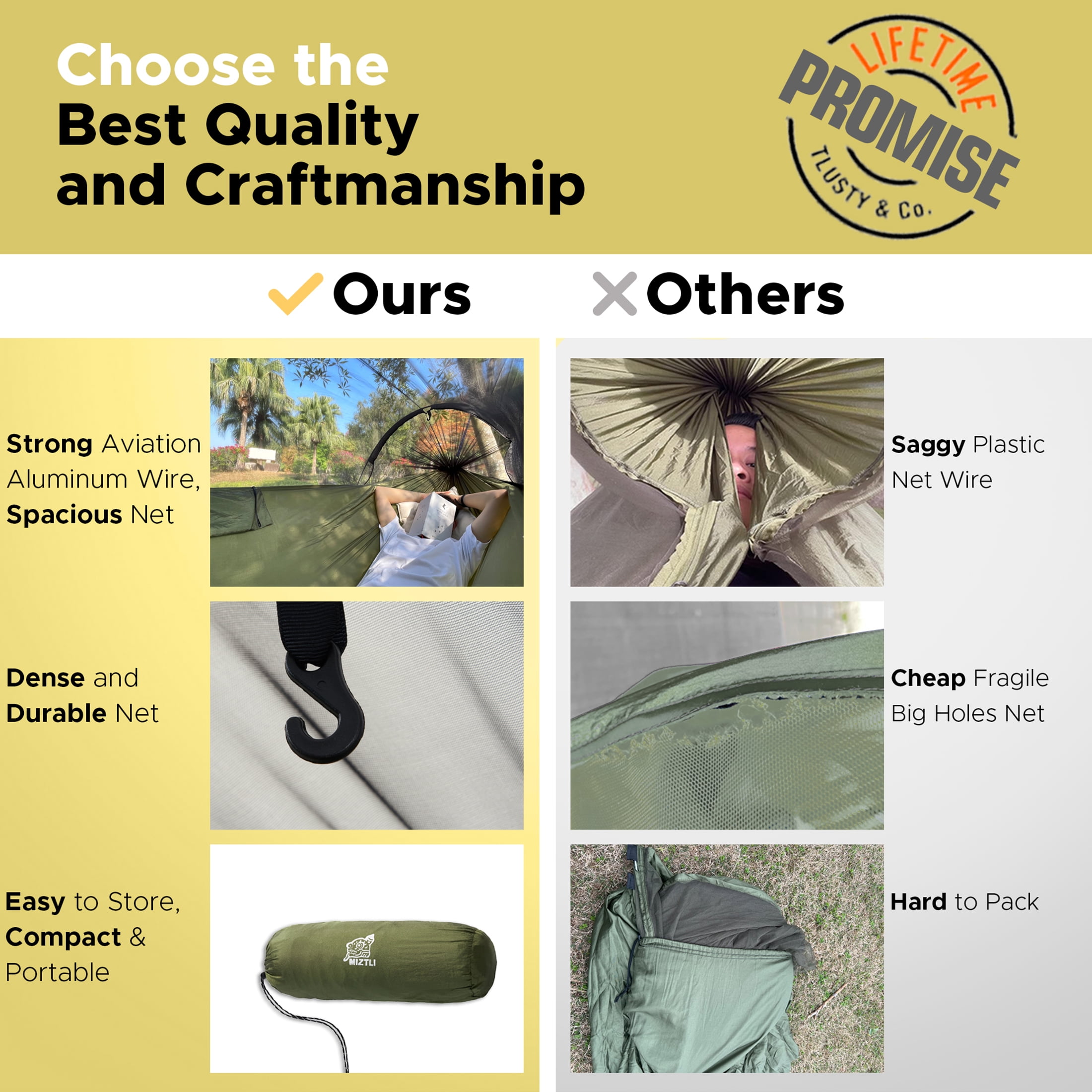 Sunyear Double & Single Camping Hammock with Tent-Like Mosquito Net & Aviation Aluminum Poles (NOT a Face-Hugging Net), Easy Setup 600lbs