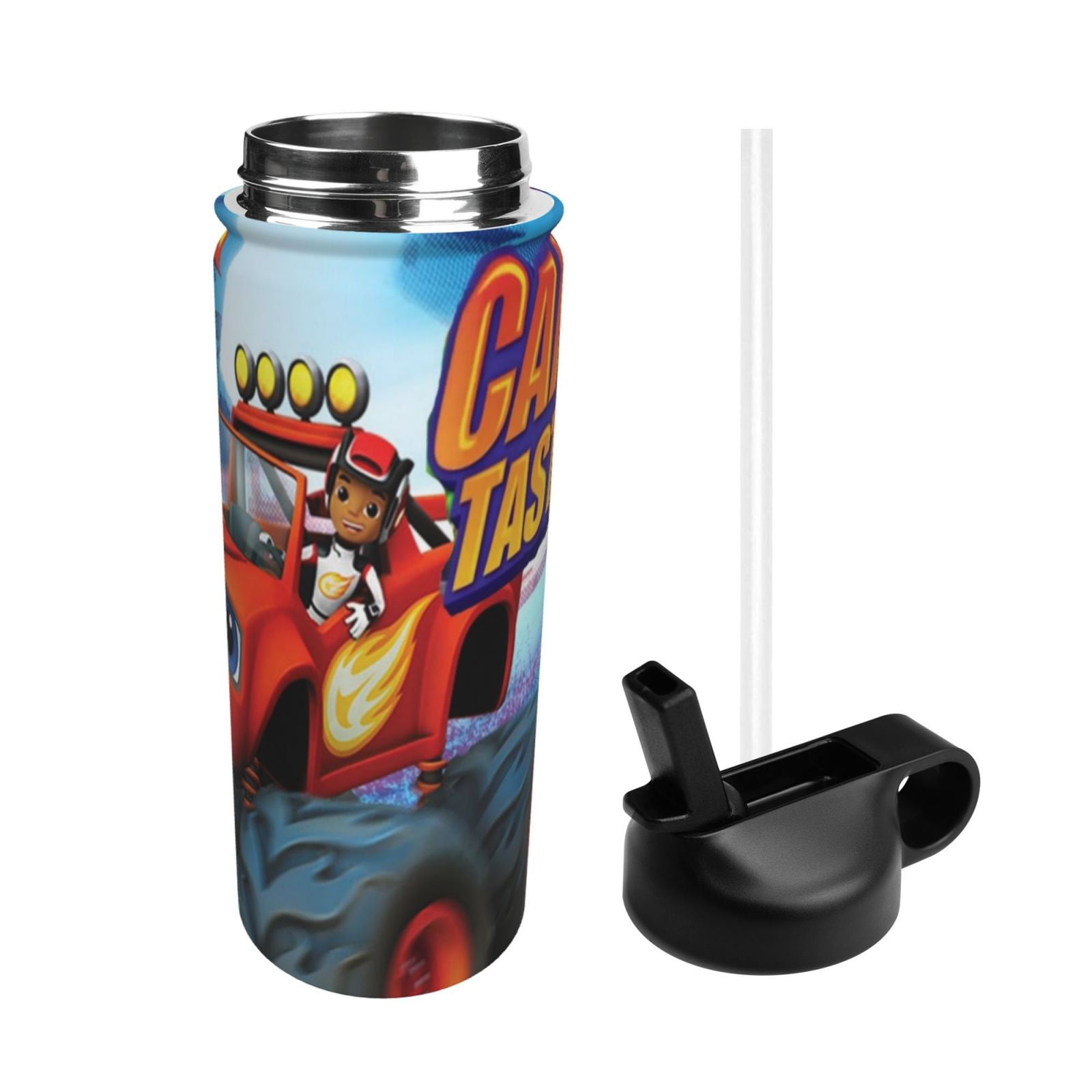 Blaze And The Monster Machines Kids Insulated Water Bottle With Straw - 18 Oz Stainless Steel Double Wall Vacuum Cup, Leakproof, Bpa Free, Suitable For Boys And Girls