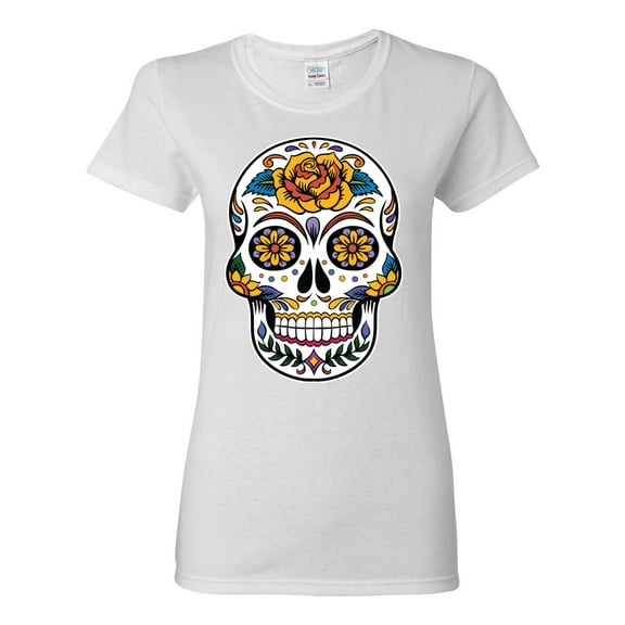 Wild Bobby Day Of The Dead Sugar Skull Pop Culture Women Graphic Tee, White, X-Large