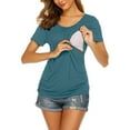 thumbnail image 2 of IROINNID On Sale Plain Maternity T Shirts for Women Pregnant Nursing Solid Color Round Neck Short Sleeve Breastfeeding Blouse,Blue, 2 of 4